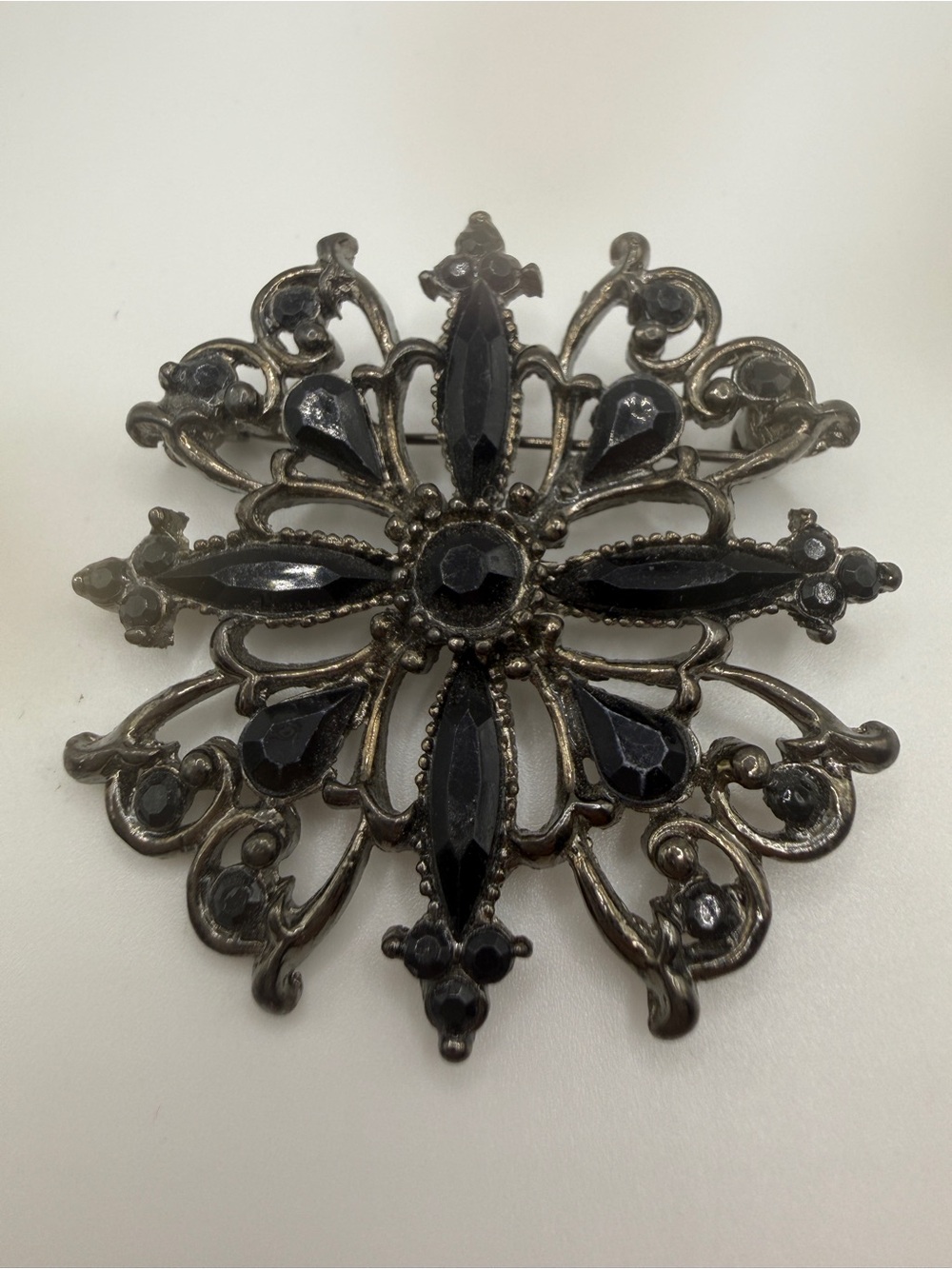Ornate Black Filigree Decorative Brooch Pin